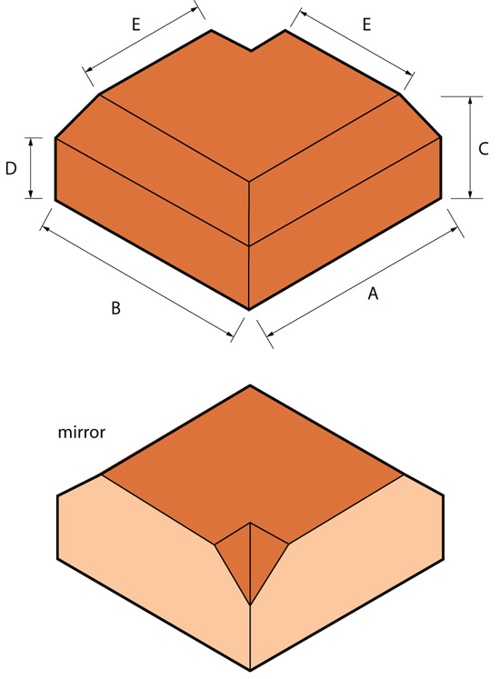 Special Shaped Bricks - AN.14 DOUBLE CANT EXTERNAL RETURN WITH INTERNAL MITRE (SQUARE CORNERS ON BED)