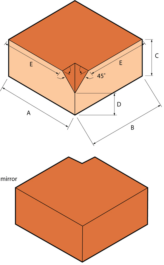 Special Shaped Bricks - AN.8 SINGLE CANT INTERNAL RETURN WITH INTERNAL MITRE (SQUARE EXTERNAL CORNER ON BED)