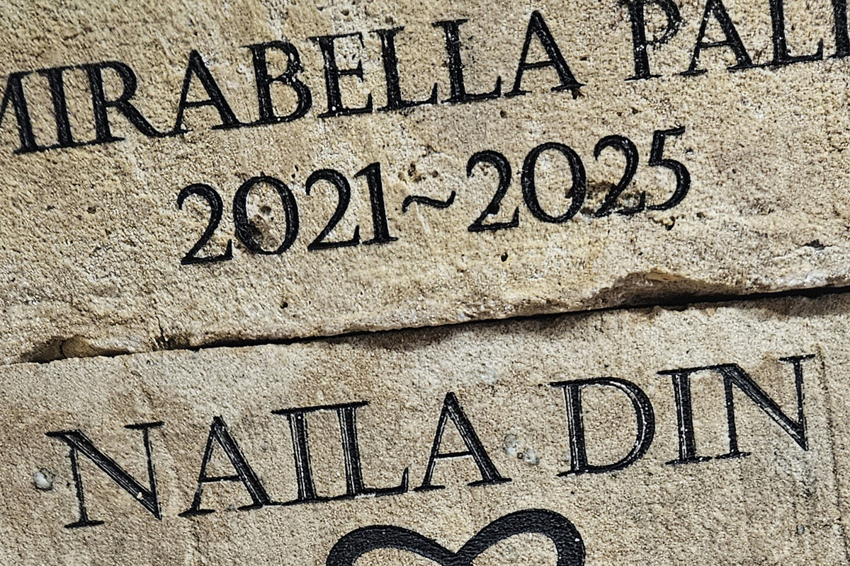 A closeup example of brickwork engraving, available from Apex BrickCutters