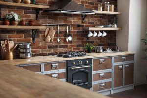 Apex Brick Slips being used in a modern kitchen, to give a rustic appearance.