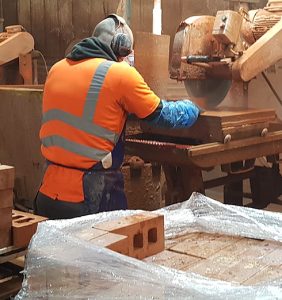 Brick slips being cut at the Apex BrickCutters factory, to be used in the construction of preformed arches.