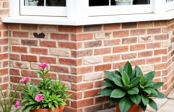 An example of specially shaped bricks used to build a bay window in a UK home.