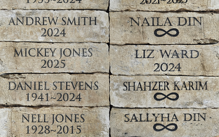 Commemoration bricks, custom engraved with the names of loved ones that have passed
