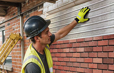 A workman on a building site makes slip installation faster, easier and more professional-looking by using a Brick Slip Cladding System