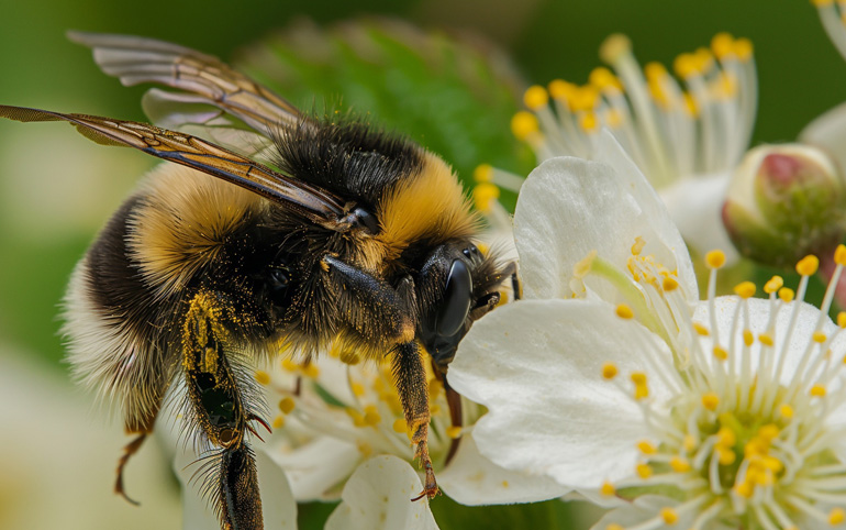 A bee perched on a flower